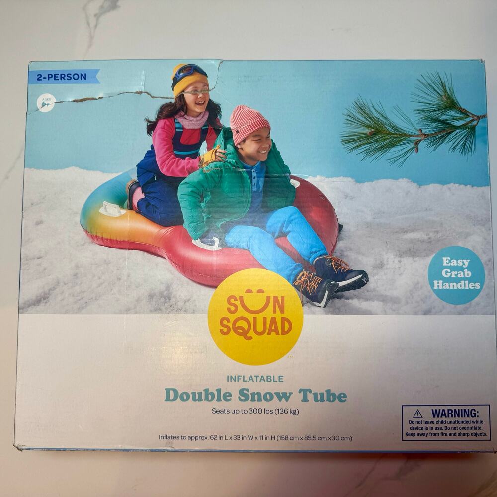 Sun Squad Inflatable Double Snow Tube 62"L x 33"W x 11"H Holds up to 300 lbs